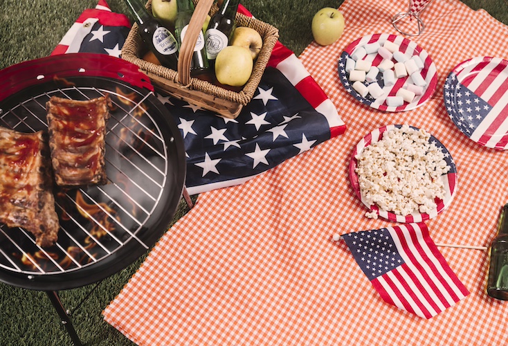 BBQ with american flag and flag picnic plates