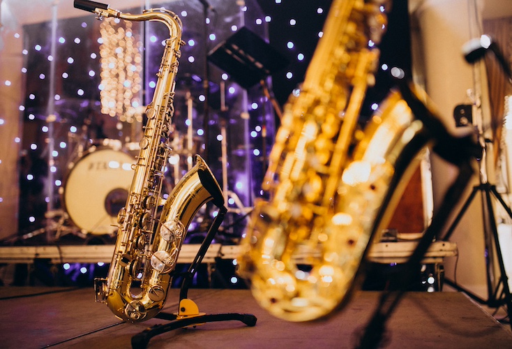 Musical instruments isolated on a party evening